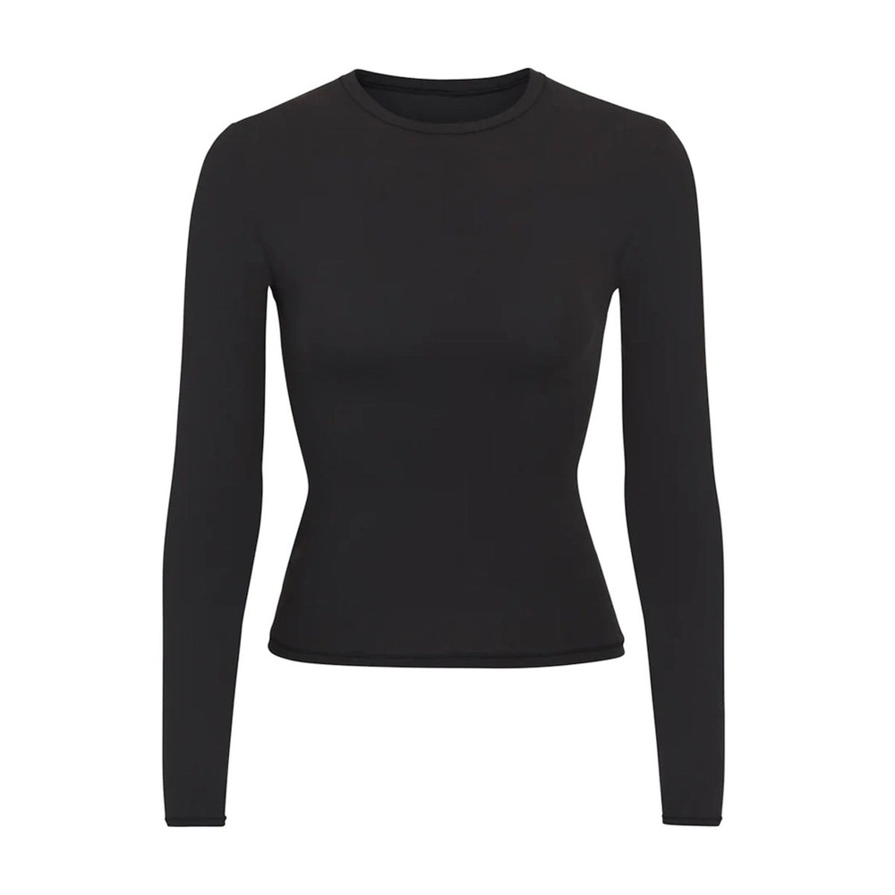 Skims Fits Everybody Long Sleeve T-Shirt In Onyx - Picture 4 of 4